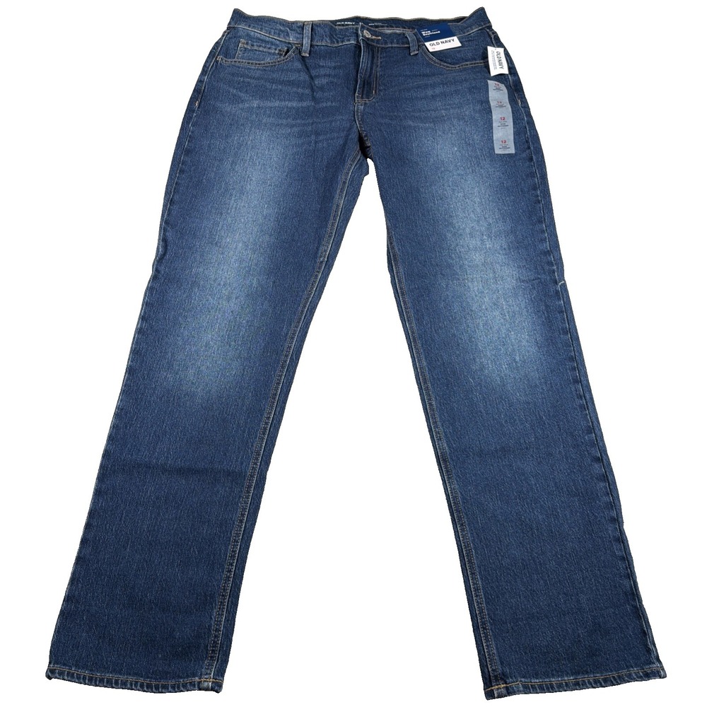 Old Navy Womens Mid Rise Wow Boyfriend Blue Jeans 12 (FITS 35 X 31) Stretch NEW